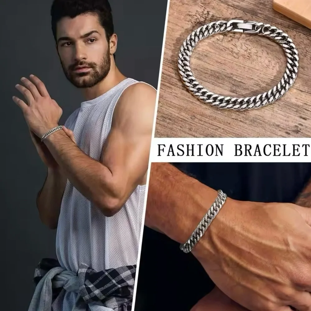 COPY - Men's Stainless Steel Link Chain Miami Cuban Bracelets for Male 8.27”